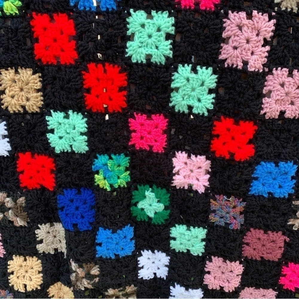 Vintage Crochet Afghan Blanket Quilt Granny Square Cabin Vibes